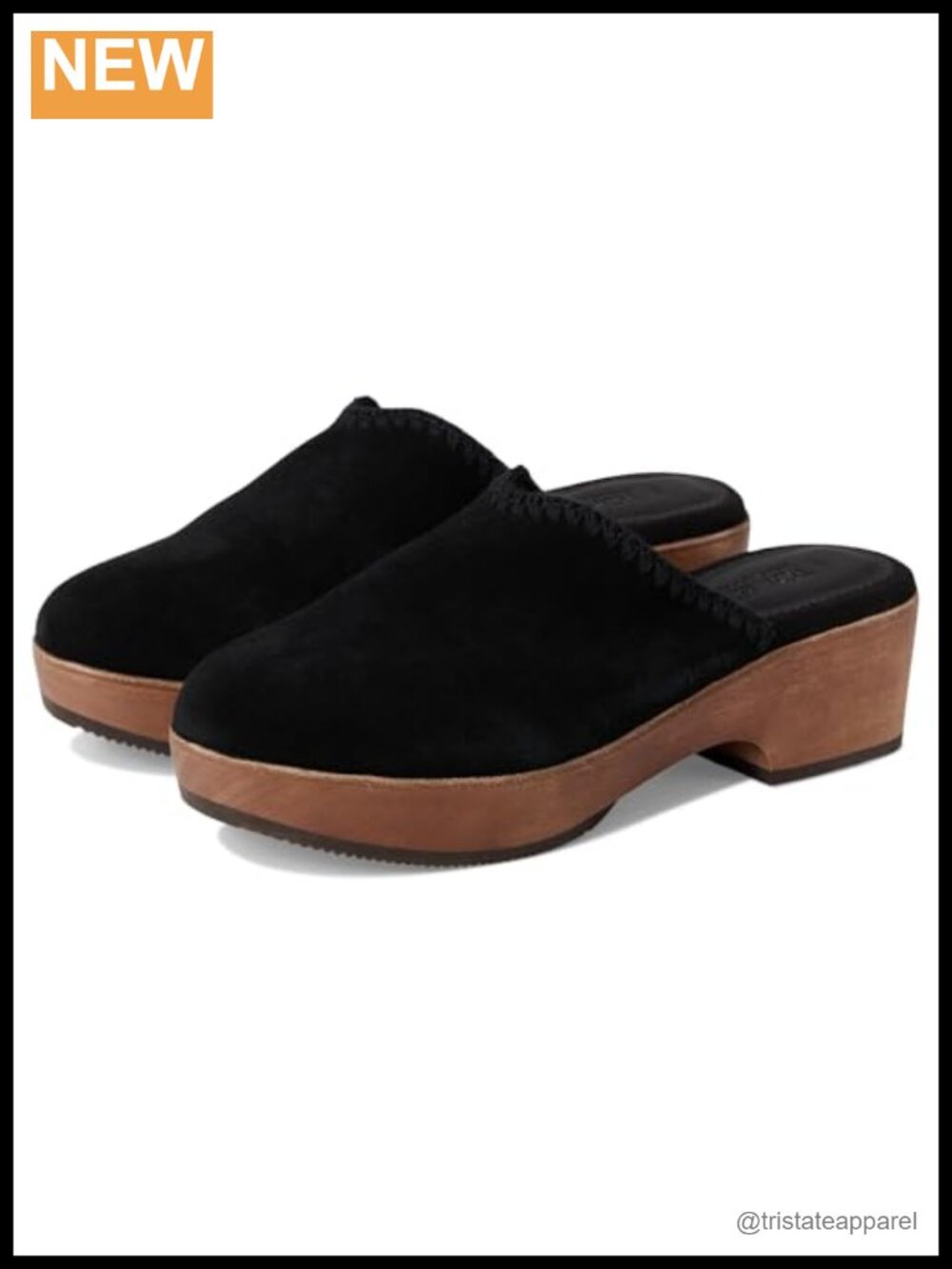 Suede Wood Clog with Foam Insole, Pull-On Wedge
